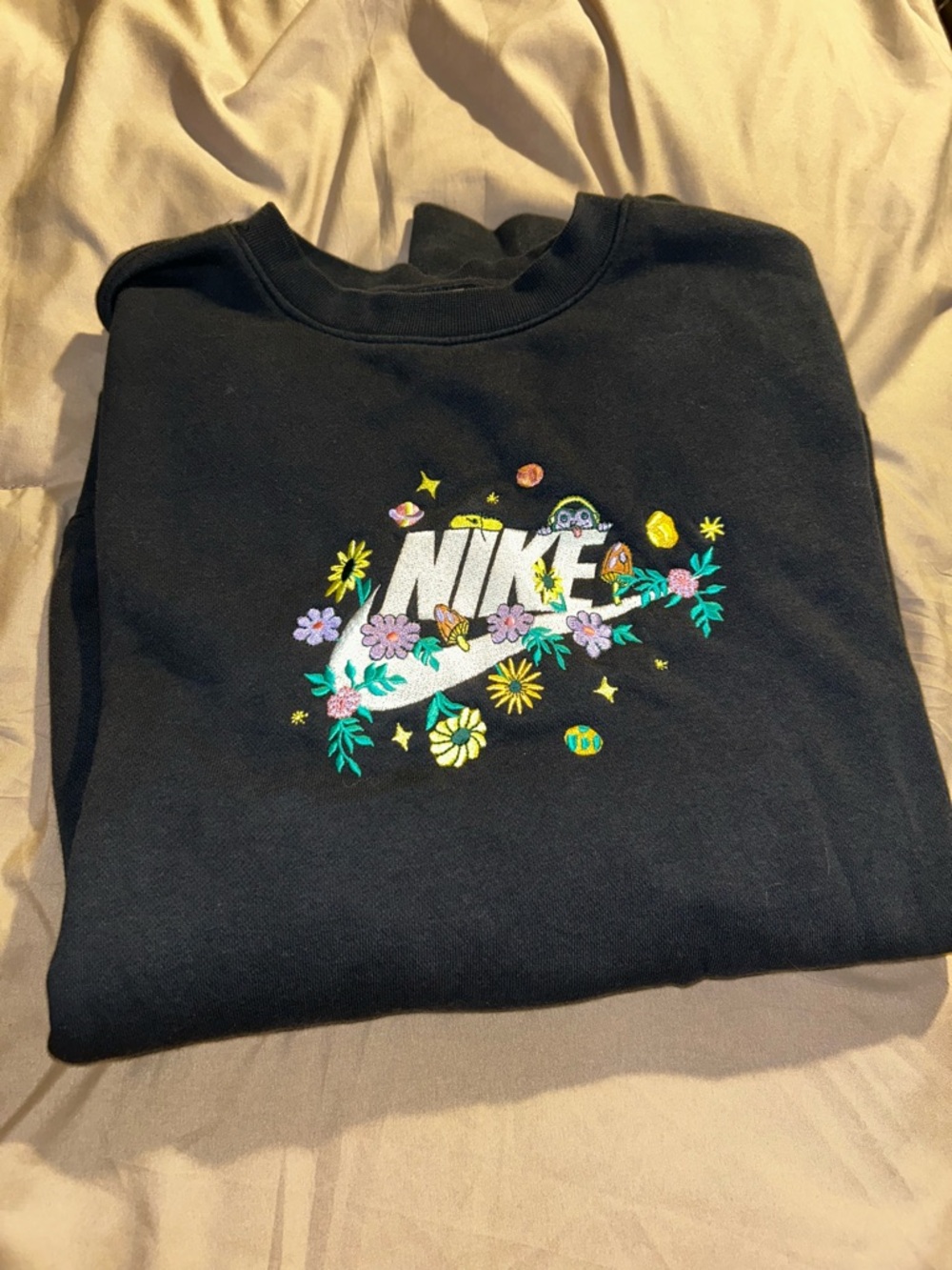 Nike Black Crewneck with Multicolored Floral Logo